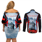 Australia ANZAC Day Couples Matching Off Shoulder Short Dress and Long Sleeve Button Shirt Gallipoli Soldiers Simple Style