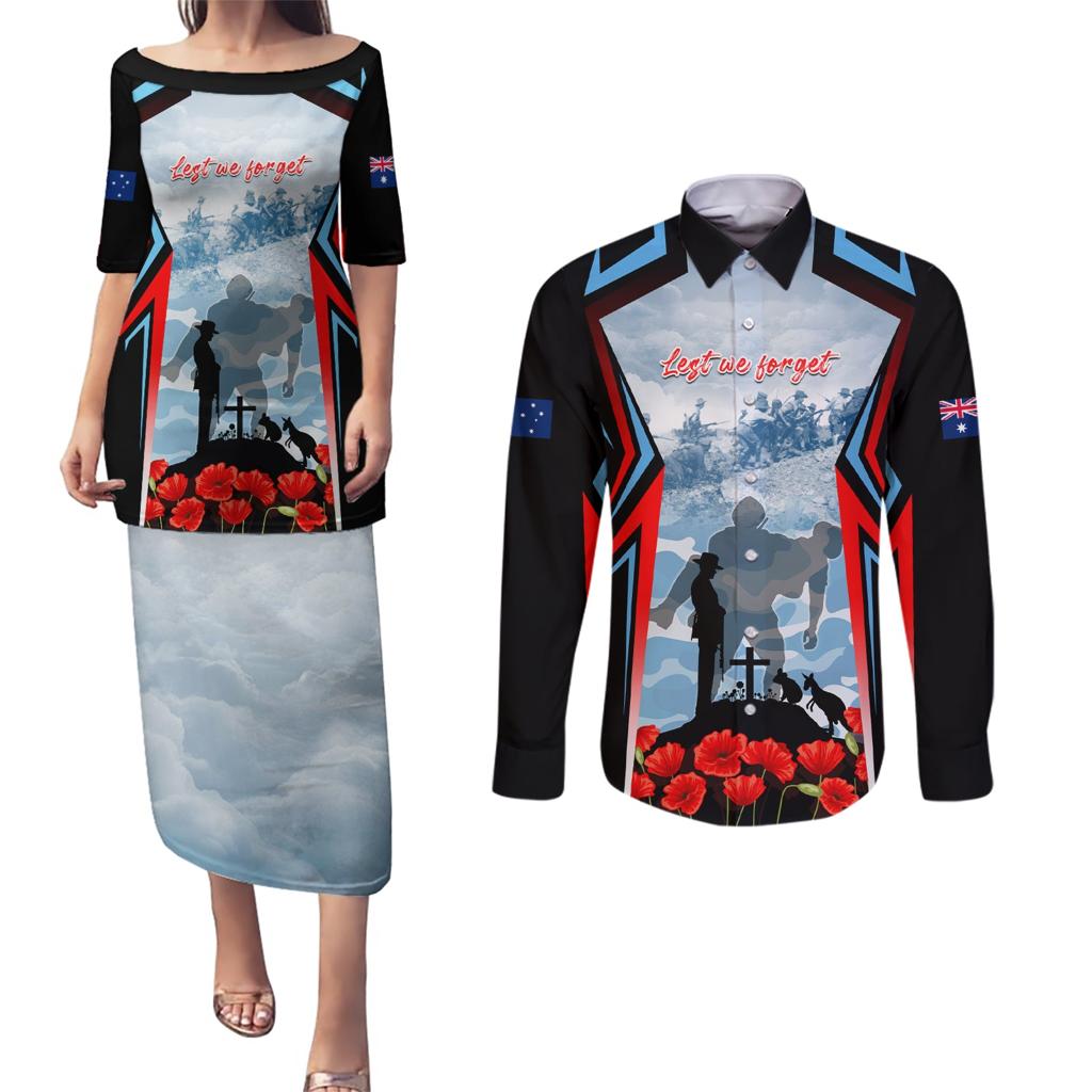 Australia ANZAC Day Couples Matching Puletasi and Long Sleeve Button Shirt Gallipoli Soldiers Simple Style
