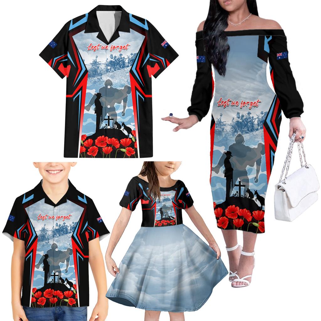 Australia ANZAC Day Family Matching Off The Shoulder Long Sleeve Dress and Hawaiian Shirt Gallipoli Soldiers Simple Style