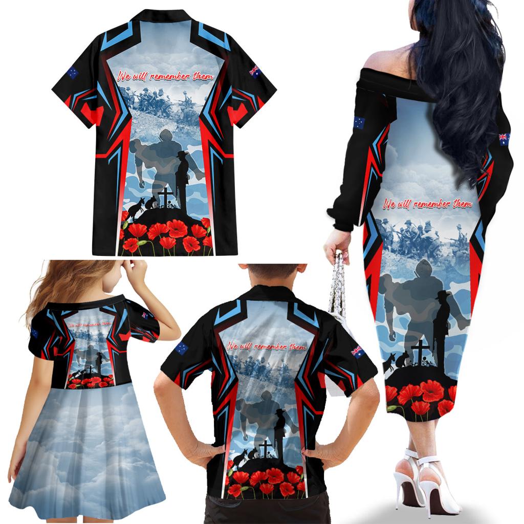 Australia ANZAC Day Family Matching Off The Shoulder Long Sleeve Dress and Hawaiian Shirt Gallipoli Soldiers Simple Style