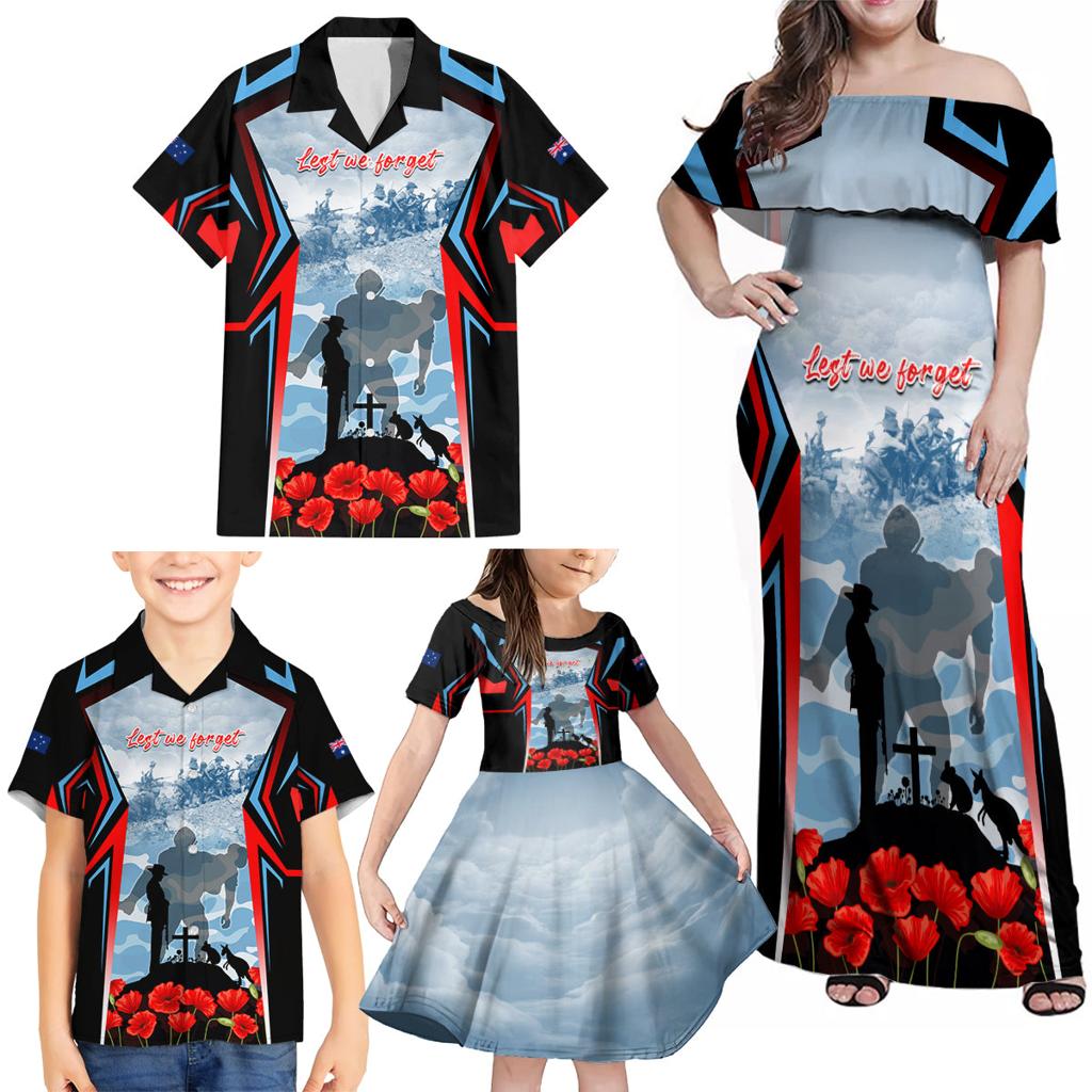 Australia ANZAC Day Family Matching Off Shoulder Maxi Dress and Hawaiian Shirt Gallipoli Soldiers Simple Style