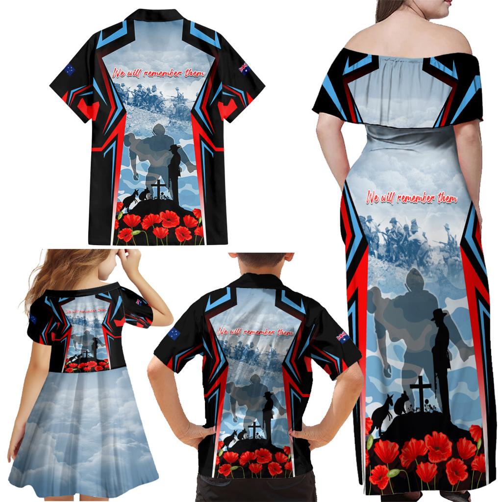 Australia ANZAC Day Family Matching Off Shoulder Maxi Dress and Hawaiian Shirt Gallipoli Soldiers Simple Style