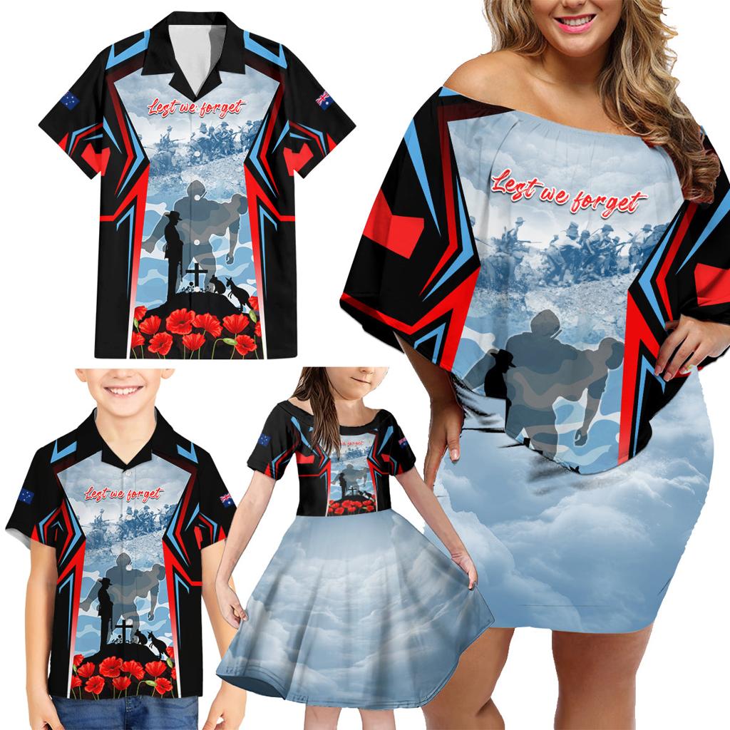 Australia ANZAC Day Family Matching Off Shoulder Short Dress and Hawaiian Shirt Gallipoli Soldiers Simple Style