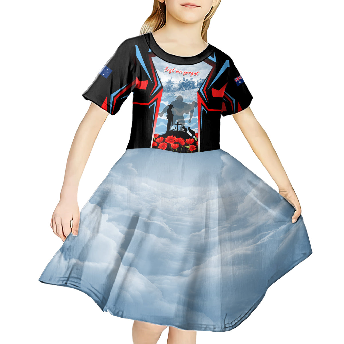 Australia ANZAC Day Kid Short Sleeve Dress Gallipoli Soldiers Simple Style