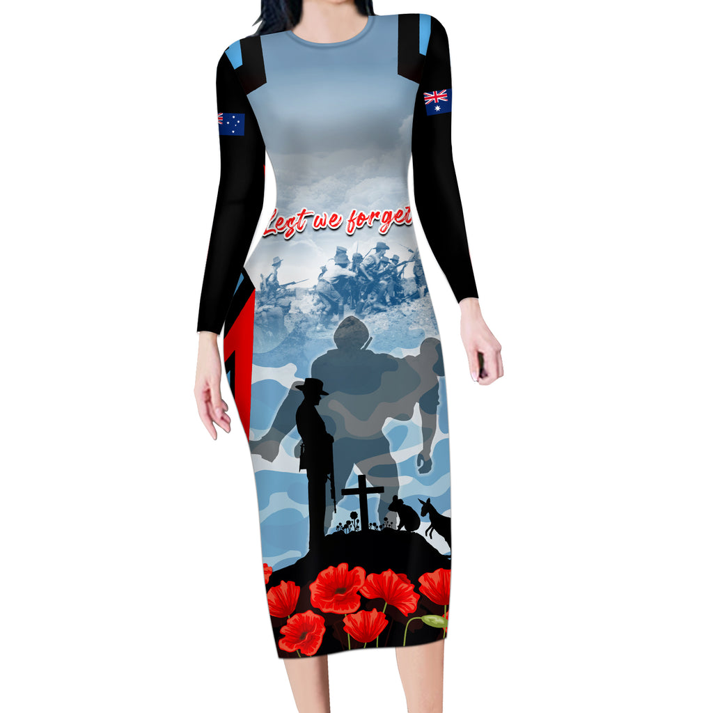 Australia ANZAC Day Long Sleeve Bodycon Dress Gallipoli Soldiers Simple Style