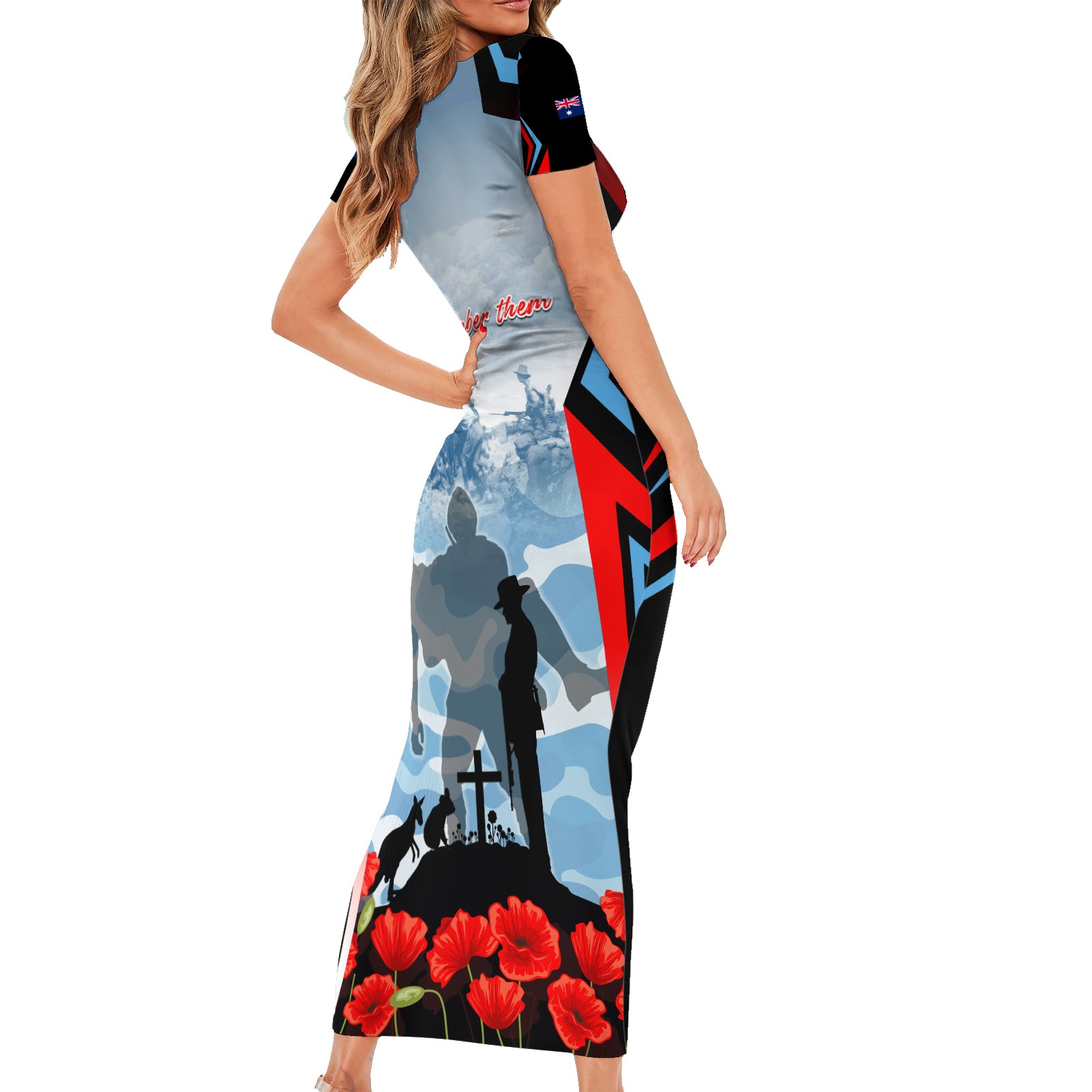 Australia ANZAC Day Short Sleeve Bodycon Dress Gallipoli Soldiers Simple Style