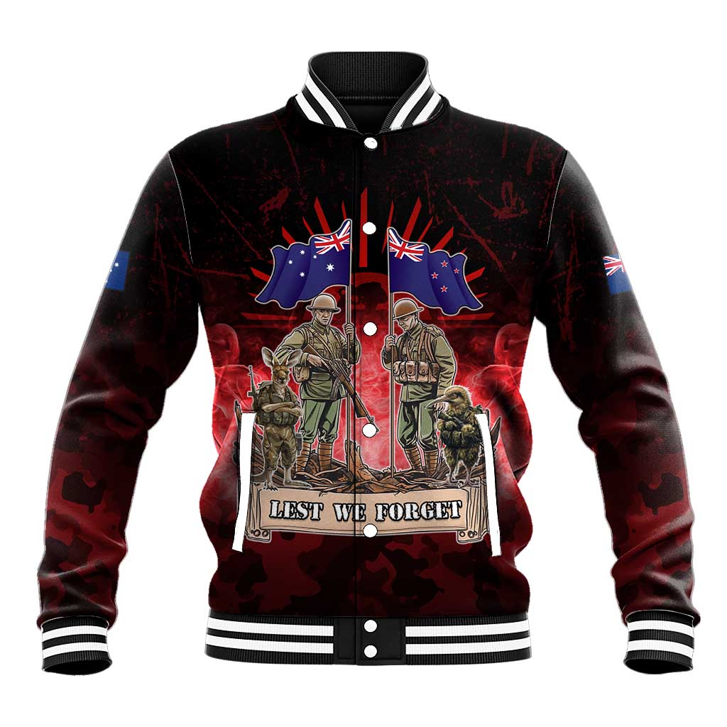 Australia And New Zealand ANZAC Day Baseball Jacket Soldiers Lest We Forget