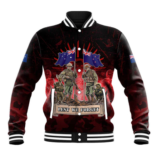 Australia And New Zealand ANZAC Day Baseball Jacket Soldiers Lest We Forget