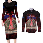 Australia And New Zealand ANZAC Day Couples Matching Long Sleeve Bodycon Dress and Long Sleeve Button Shirt Soldiers Lest We Forget
