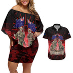 Australia And New Zealand ANZAC Day Couples Matching Off Shoulder Short Dress and Hawaiian Shirt Soldiers Lest We Forget