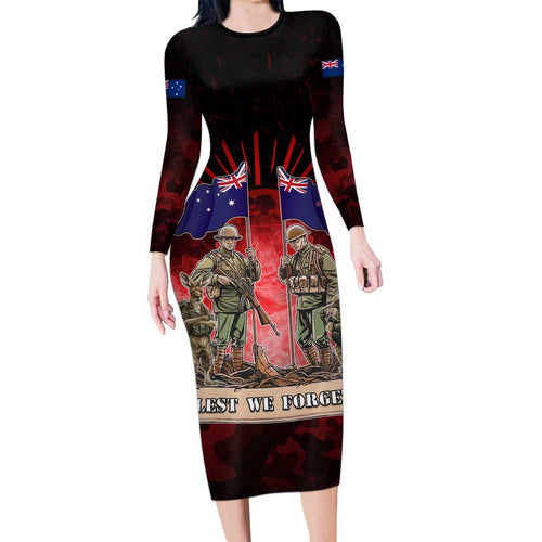 Australia And New Zealand ANZAC Day Family Matching Long Sleeve Bodycon Dress and Hawaiian Shirt Soldiers Lest We Forget