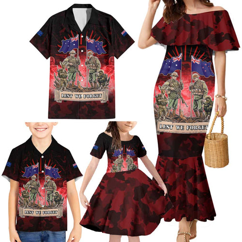 Australia And New Zealand ANZAC Day Family Matching Mermaid Dress and Hawaiian Shirt Soldiers Lest We Forget