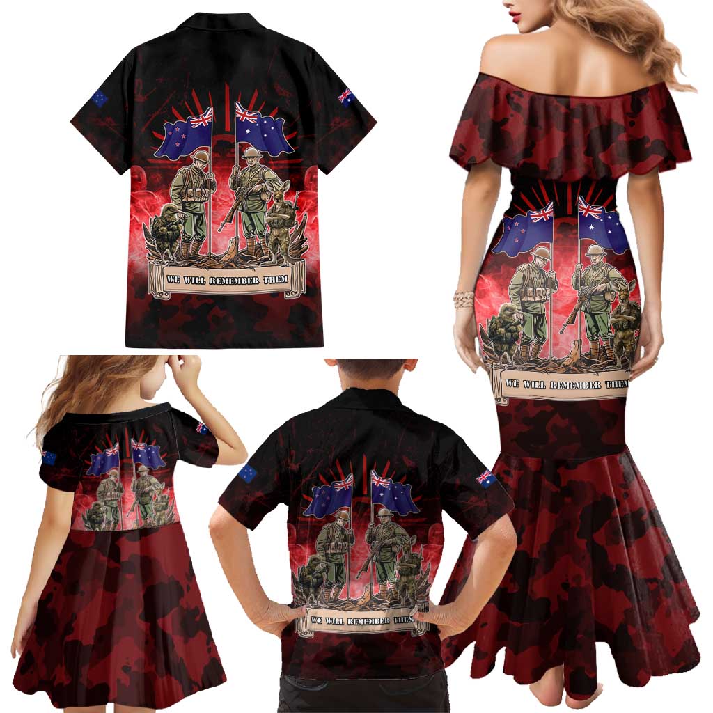 Australia And New Zealand ANZAC Day Family Matching Mermaid Dress and Hawaiian Shirt Soldiers Lest We Forget
