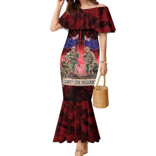 Australia And New Zealand ANZAC Day Family Matching Mermaid Dress and Hawaiian Shirt Soldiers Lest We Forget