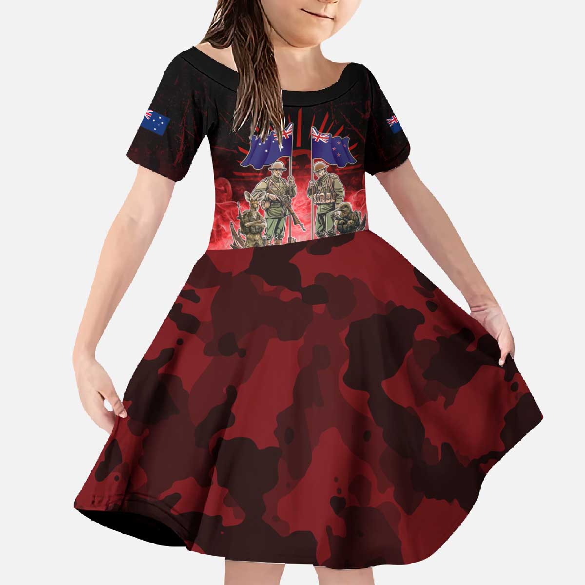 Australia And New Zealand ANZAC Day Family Matching Off The Shoulder Long Sleeve Dress and Hawaiian Shirt Soldiers Lest We Forget