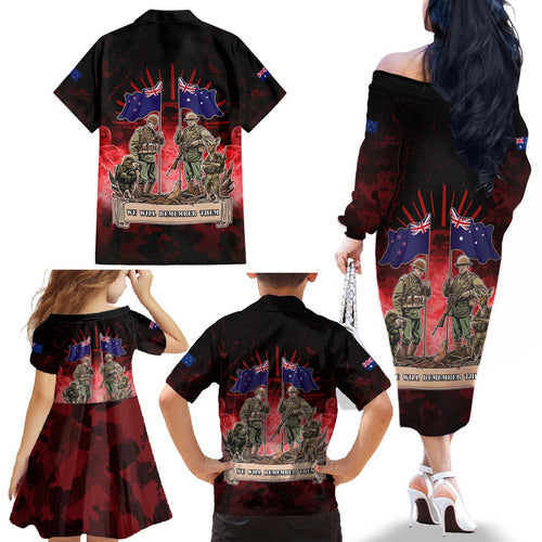 Australia And New Zealand ANZAC Day Family Matching Off The Shoulder Long Sleeve Dress and Hawaiian Shirt Soldiers Lest We Forget