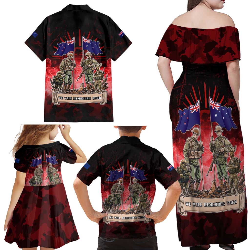 Australia And New Zealand ANZAC Day Family Matching Off Shoulder Maxi Dress and Hawaiian Shirt Soldiers Lest We Forget