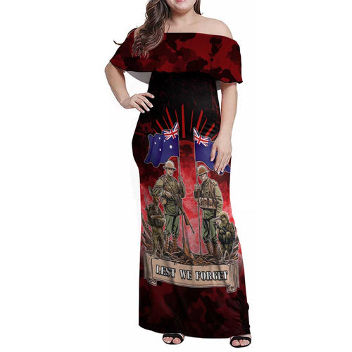 Australia And New Zealand ANZAC Day Family Matching Off Shoulder Maxi Dress and Hawaiian Shirt Soldiers Lest We Forget