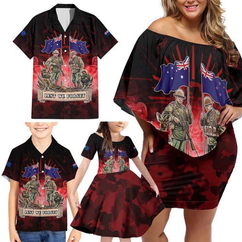 Australia And New Zealand ANZAC Day Family Matching Off Shoulder Short Dress and Hawaiian Shirt Soldiers Lest We Forget