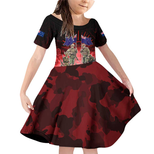 Australia And New Zealand ANZAC Day Family Matching Off Shoulder Short Dress and Hawaiian Shirt Soldiers Lest We Forget