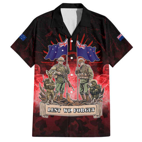 Australia And New Zealand ANZAC Day Family Matching Off Shoulder Short Dress and Hawaiian Shirt Soldiers Lest We Forget