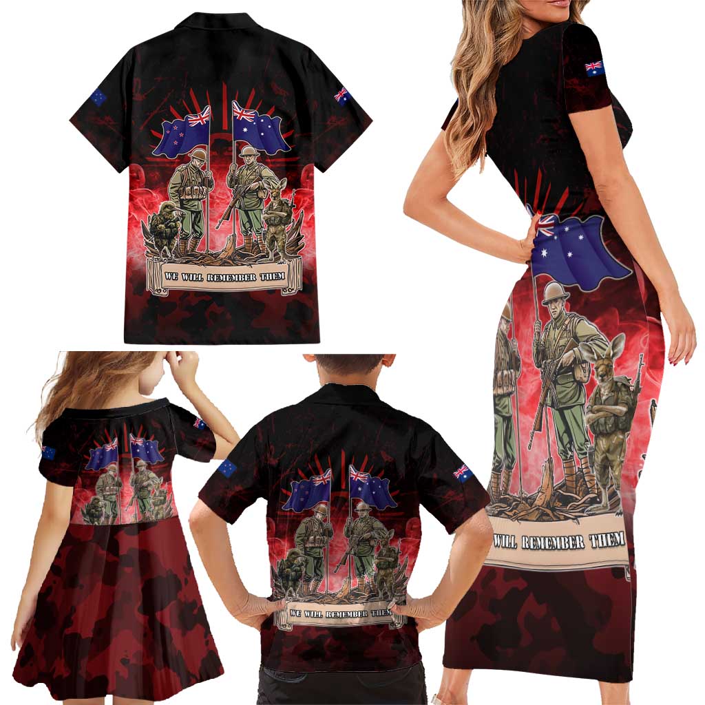 Australia And New Zealand ANZAC Day Family Matching Short Sleeve Bodycon Dress and Hawaiian Shirt Soldiers Lest We Forget