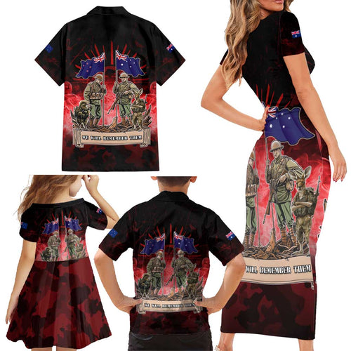 Australia And New Zealand ANZAC Day Family Matching Short Sleeve Bodycon Dress and Hawaiian Shirt Soldiers Lest We Forget