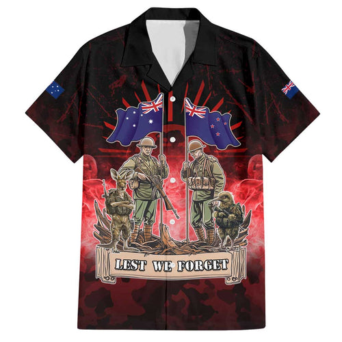 Australia And New Zealand ANZAC Day Family Matching Short Sleeve Bodycon Dress and Hawaiian Shirt Soldiers Lest We Forget