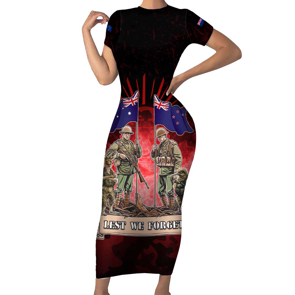 Australia And New Zealand ANZAC Day Family Matching Short Sleeve Bodycon Dress and Hawaiian Shirt Soldiers Lest We Forget