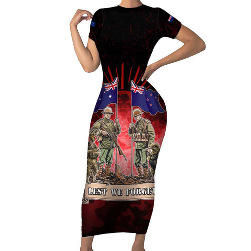 Australia And New Zealand ANZAC Day Family Matching Short Sleeve Bodycon Dress and Hawaiian Shirt Soldiers Lest We Forget
