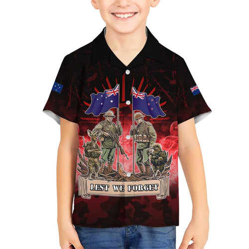 Australia And New Zealand ANZAC Day Family Matching Short Sleeve Bodycon Dress and Hawaiian Shirt Soldiers Lest We Forget