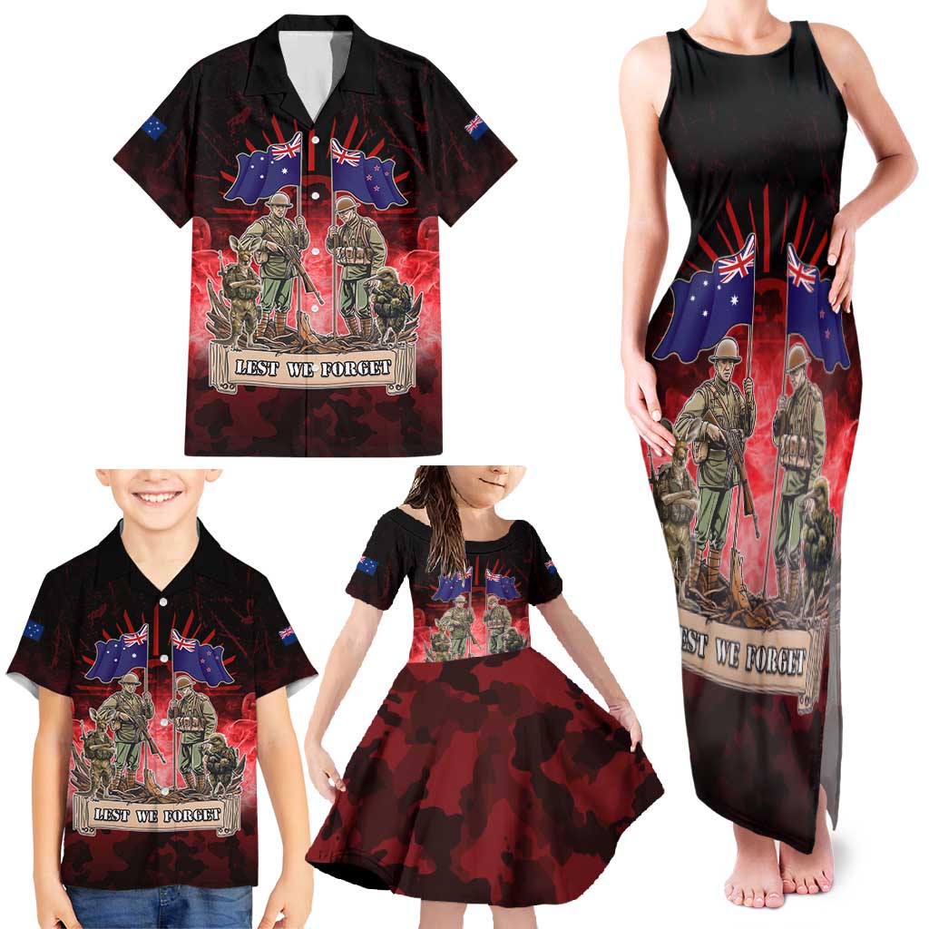 Australia And New Zealand ANZAC Day Family Matching Tank Maxi Dress and Hawaiian Shirt Soldiers Lest We Forget