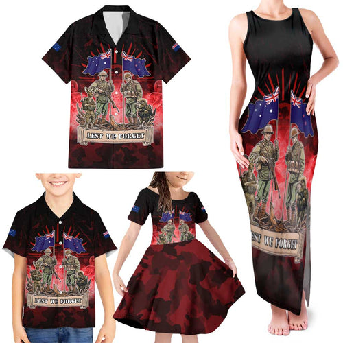 Australia And New Zealand ANZAC Day Family Matching Tank Maxi Dress and Hawaiian Shirt Soldiers Lest We Forget