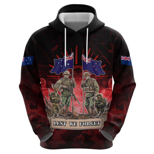 Australia And New Zealand ANZAC Day Hoodie Soldiers Lest We Forget