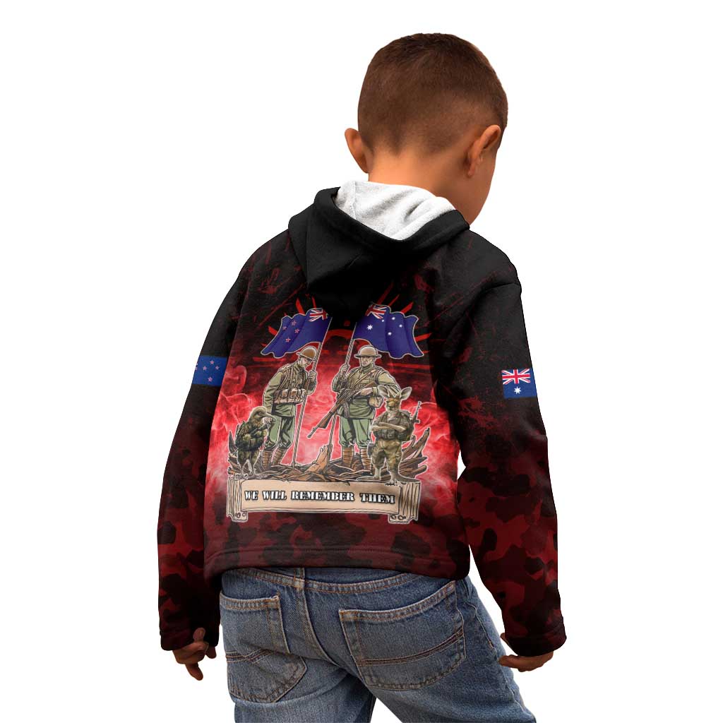 Australia And New Zealand ANZAC Day Kid Hoodie Soldiers Lest We Forget