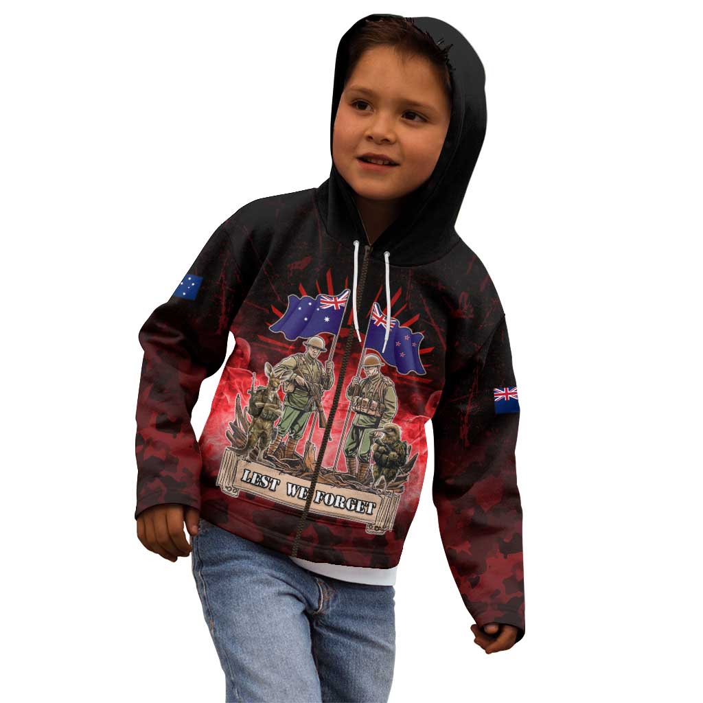 Australia And New Zealand ANZAC Day Kid Hoodie Soldiers Lest We Forget