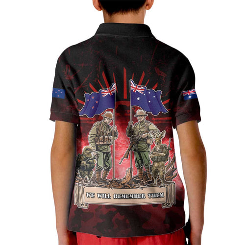 Australia And New Zealand ANZAC Day Kid Polo Shirt Soldiers Lest We Forget