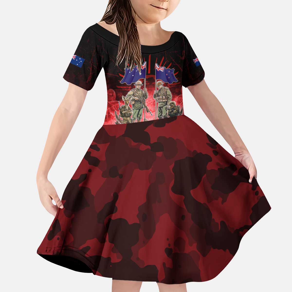 Australia And New Zealand ANZAC Day Kid Short Sleeve Dress Soldiers Lest We Forget