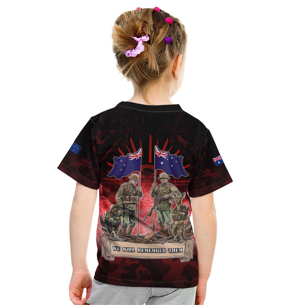 Australia And New Zealand ANZAC Day Kid T Shirt Soldiers Lest We Forget