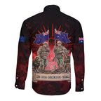 Australia And New Zealand ANZAC Day Long Sleeve Button Shirt Soldiers Lest We Forget