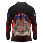 Australia And New Zealand ANZAC Day Long Sleeve Polo Shirt Soldiers Lest We Forget