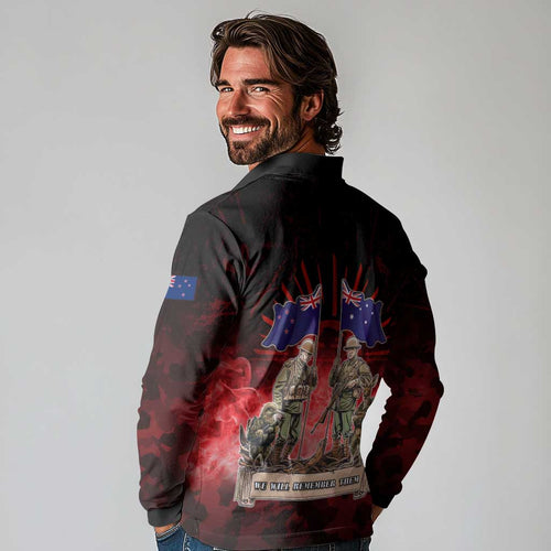 Australia And New Zealand ANZAC Day Long Sleeve Polo Shirt Soldiers Lest We Forget