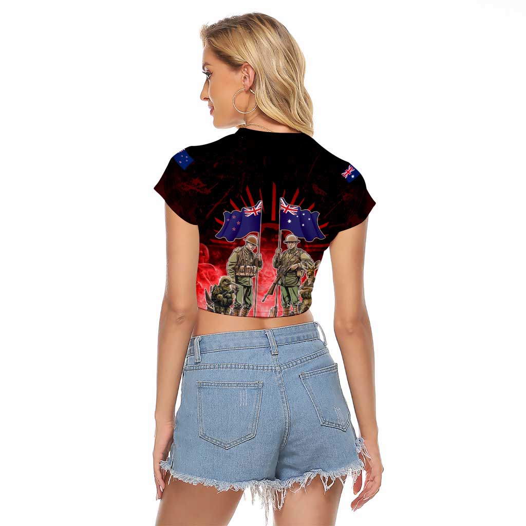 Australia And New Zealand ANZAC Day Raglan Cropped T Shirt Soldiers Lest We Forget