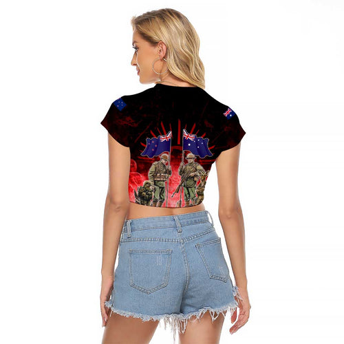 Australia And New Zealand ANZAC Day Raglan Cropped T Shirt Soldiers Lest We Forget