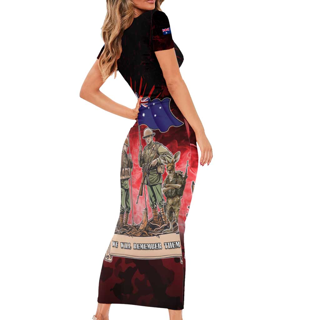 Australia And New Zealand ANZAC Day Short Sleeve Bodycon Dress Soldiers Lest We Forget
