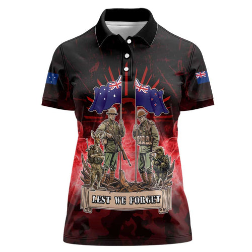 Australia And New Zealand ANZAC Day Women Polo Shirt Soldiers Lest We Forget