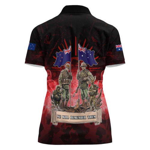 Australia And New Zealand ANZAC Day Women Polo Shirt Soldiers Lest We Forget
