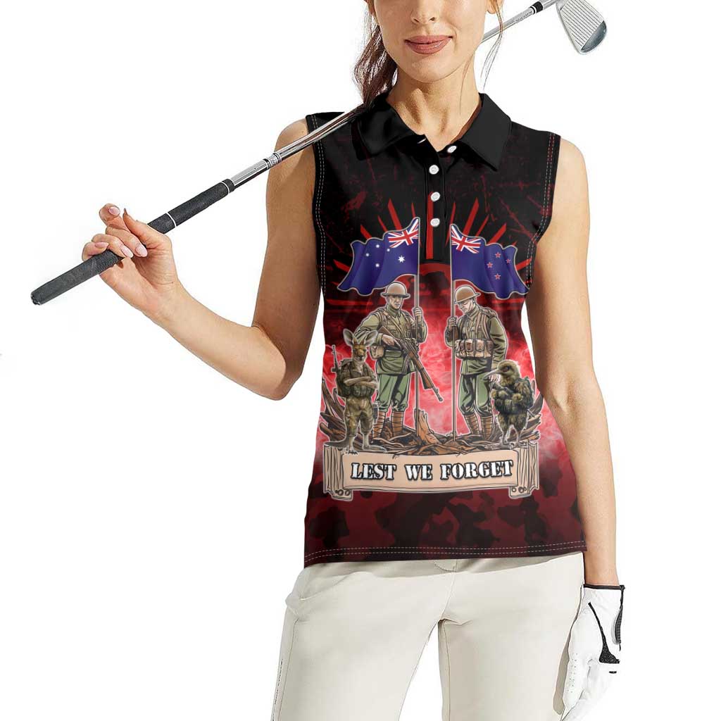 Australia And New Zealand ANZAC Day Women Sleeveless Polo Shirt Soldiers Lest We Forget