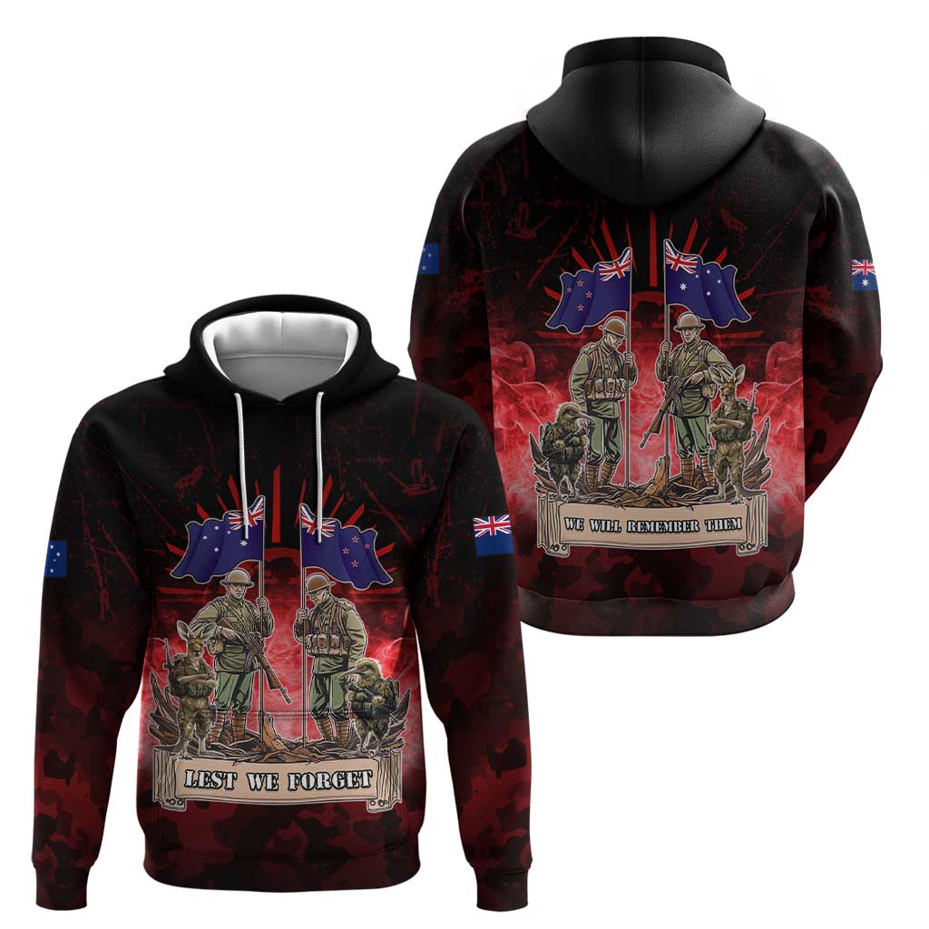 Australia And New Zealand ANZAC Day Zip Hoodie Soldiers Lest We Forget