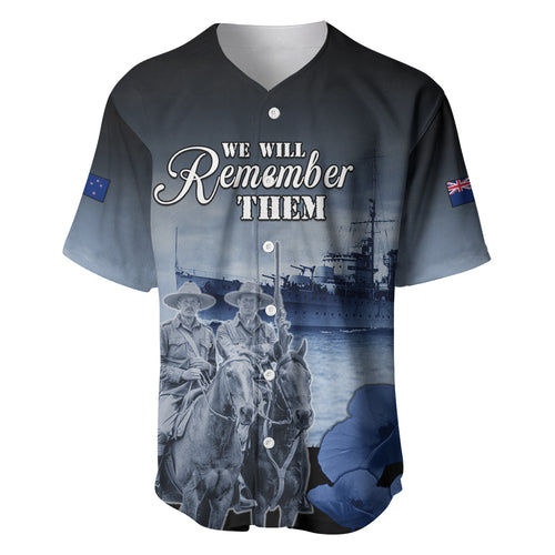 New Zealand ANZAC Day Baseball Jersey HMNZS Achilles We Will Remember Them